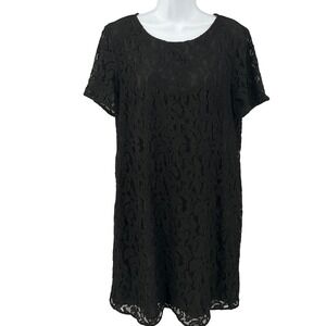 Ann Taylor Black Lace Short Sleeve Sheath‎ Dress Women's Size 14 Cocktail Party